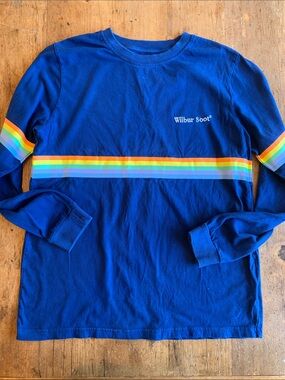 Wilbur Soot Blue Long Sleeve Rainbow Stripe Tee